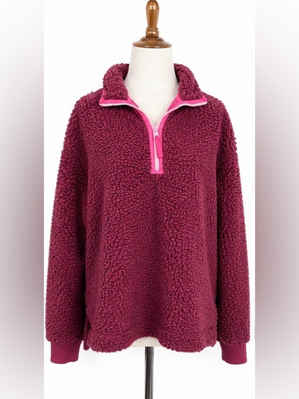Aerie Sherpa Quarter Zip Pullover Medium Berry Pink Fleece Sweatshirt